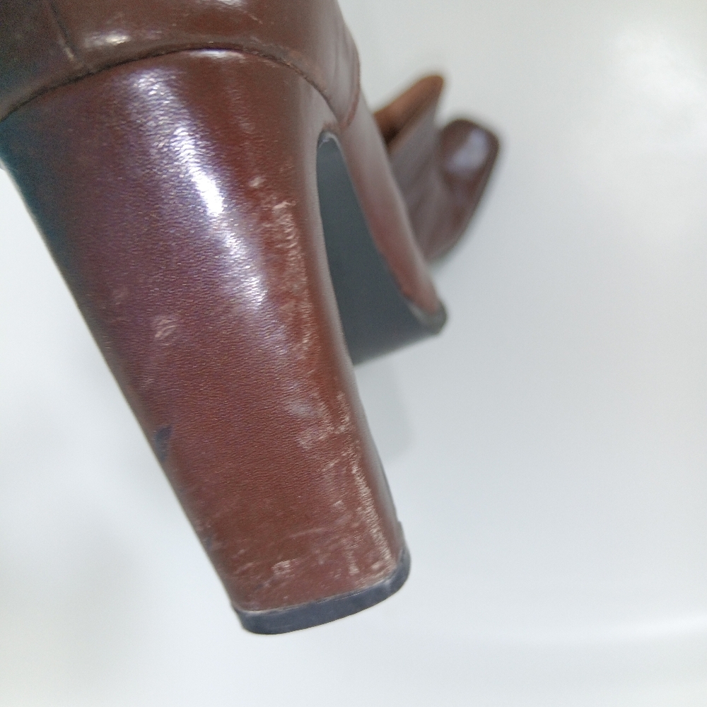 3.5" Heels Brown Real-Leather Ankle Zipper Boots - Picture 12 of 16